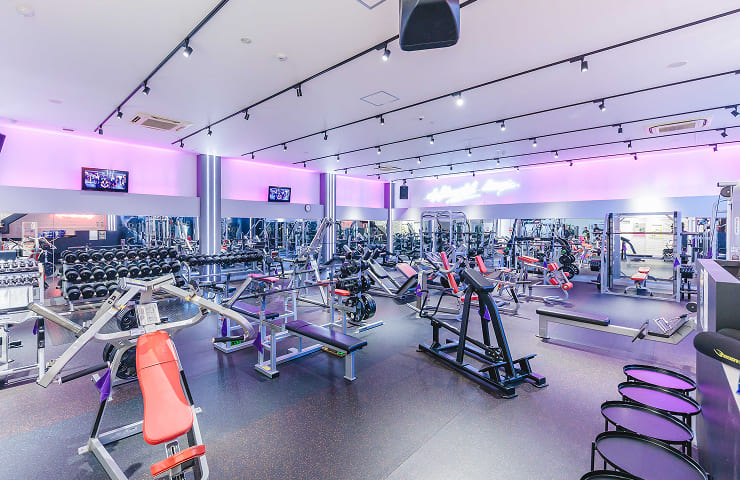 ジム内のトレーニングマシンエリアの写真